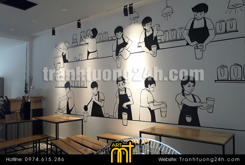 vẽ tranh tường quán  trà sữa kain thai
